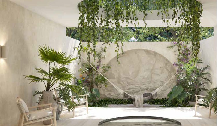 Ardeh Tulum — biophilic main area with hammock