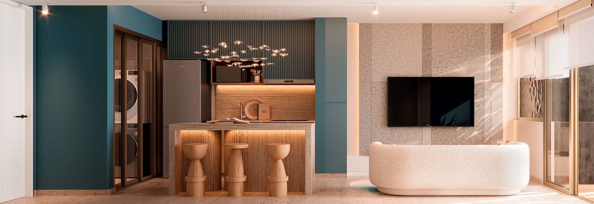 Corazón de Playa — kitchen and living