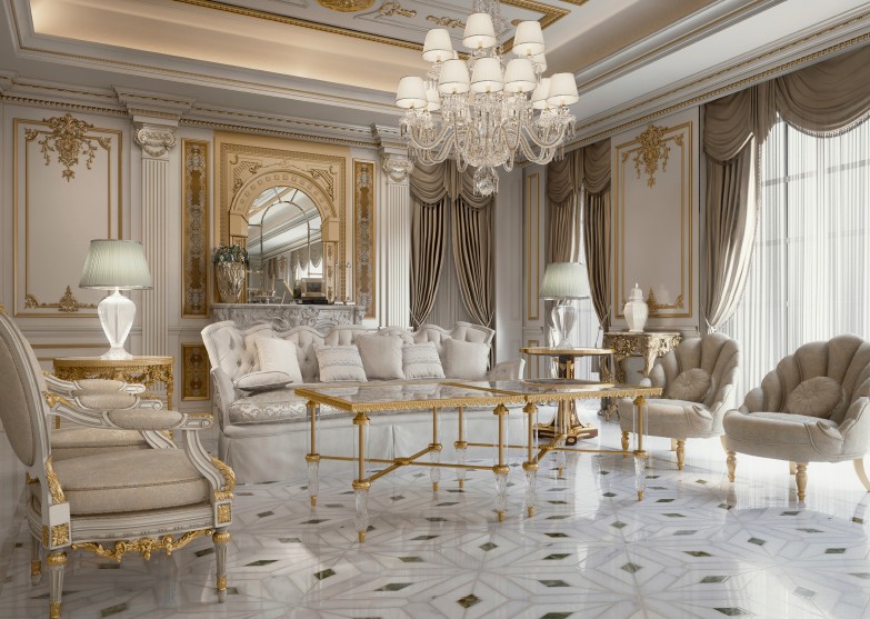 Classical reception room with chandelier