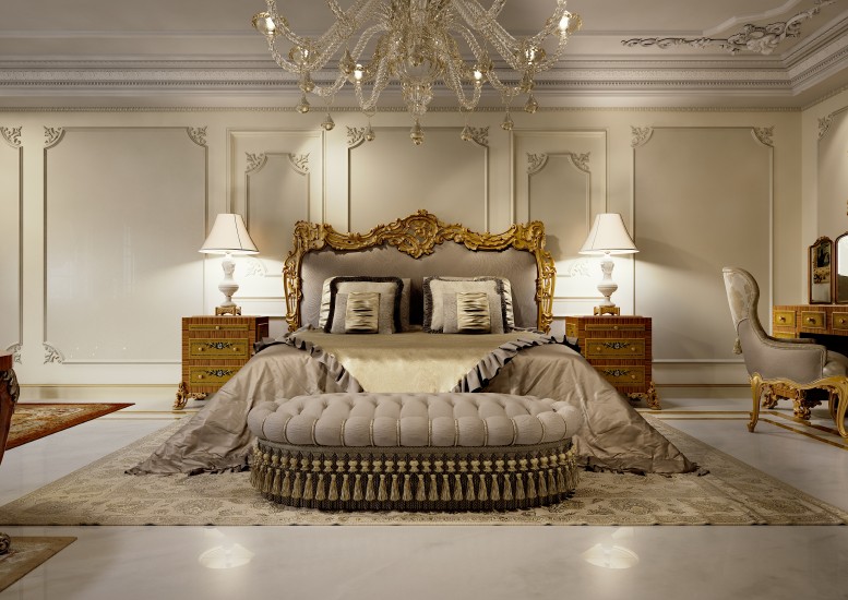 Master bedroom — baroque gold headboard