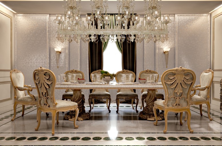 Dining room — ornate carved gold chairs