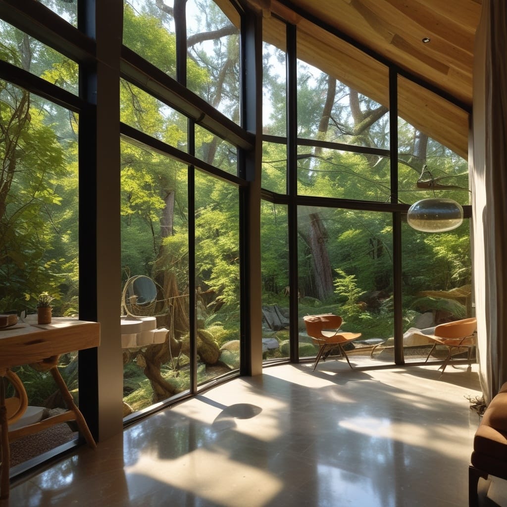 Forest-edge studio with full-height glazing