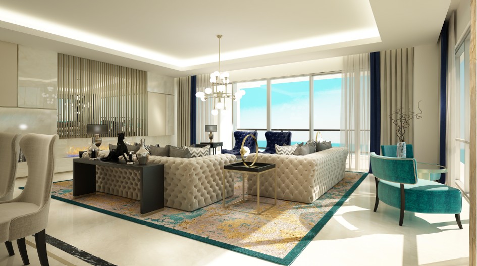 Penthouse living and dining area