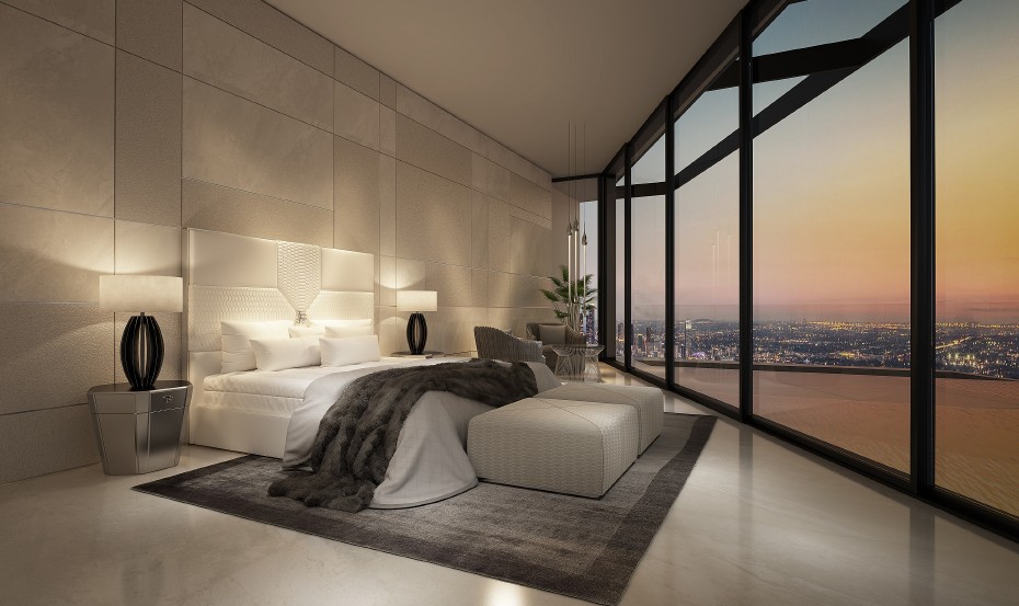 Master bedroom with Manhattan skyline view