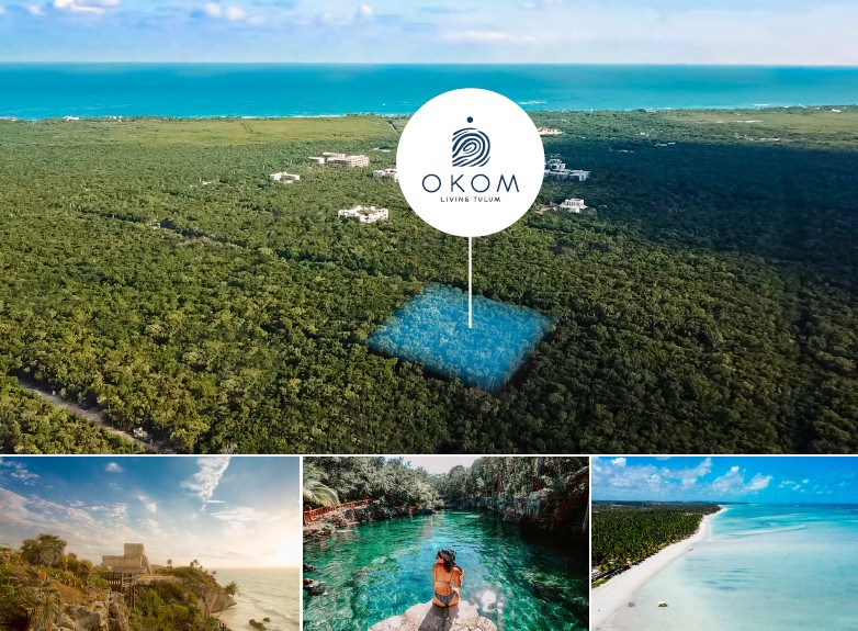 OKOM — Tulum aerial, ruins, cenote, beach